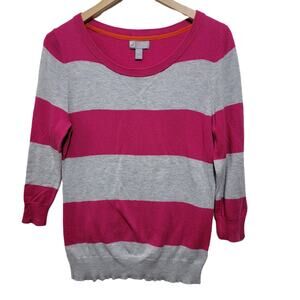 Jcp Womens Cashmere Blend Gray & Pink Striped Sweater 3/4 Sleeves Size PM Preppy